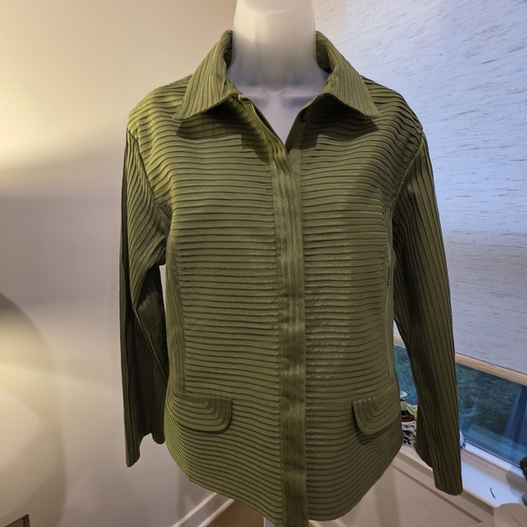 Chico's Olive Ribbed Zip-Front Jacket - Picture 9 of 10